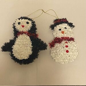 Penguin & Snowman Tinsel Ornaments Set – Christmas Tree Decorations – Duo